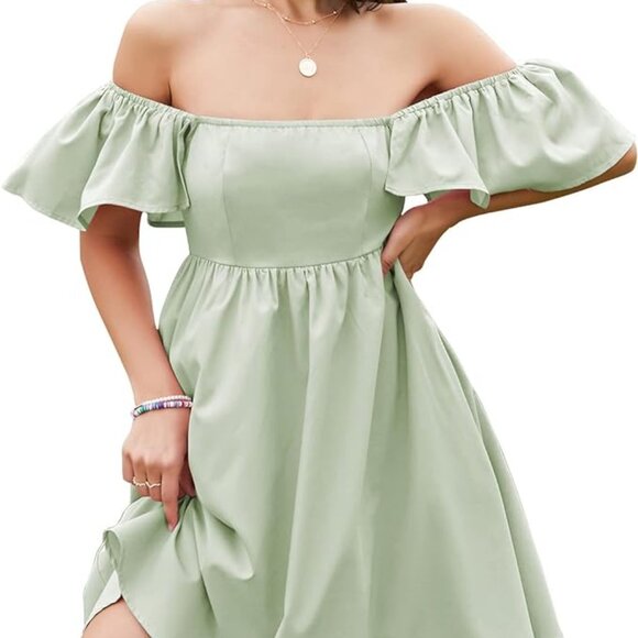 Sage Green Flutter Sleeve Dress - Picture 4 of 5
